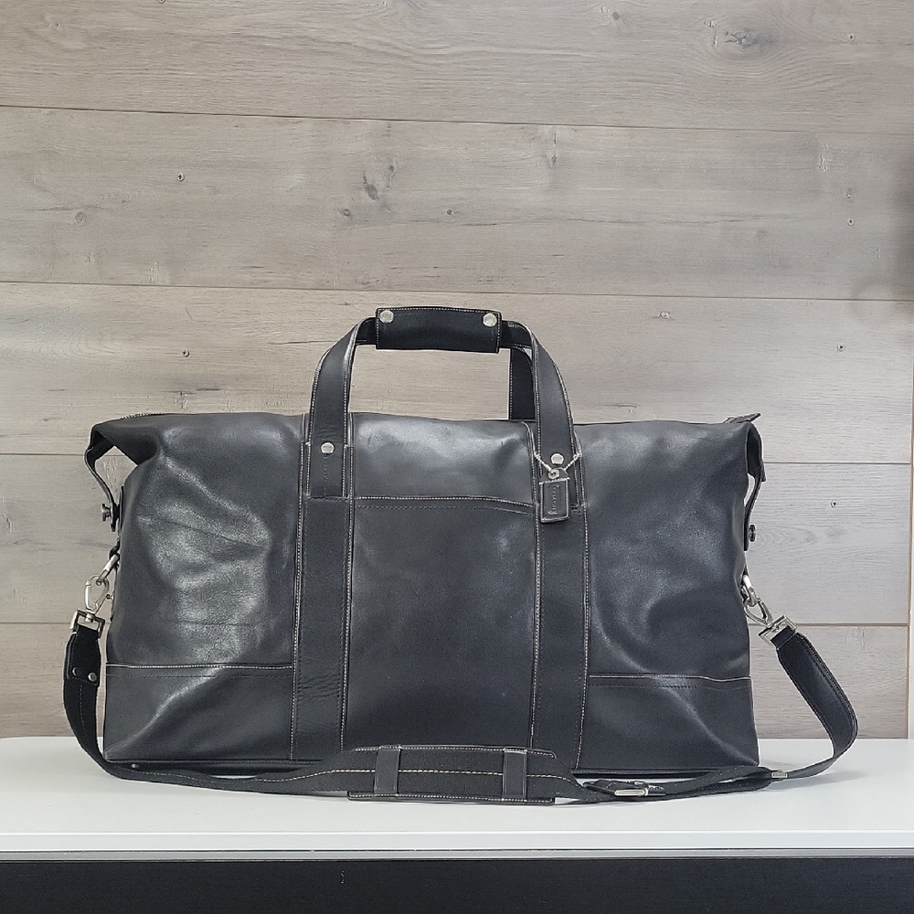 Coach 5J03 Weekender Black Leather Large Travel Duffle Bag Tote